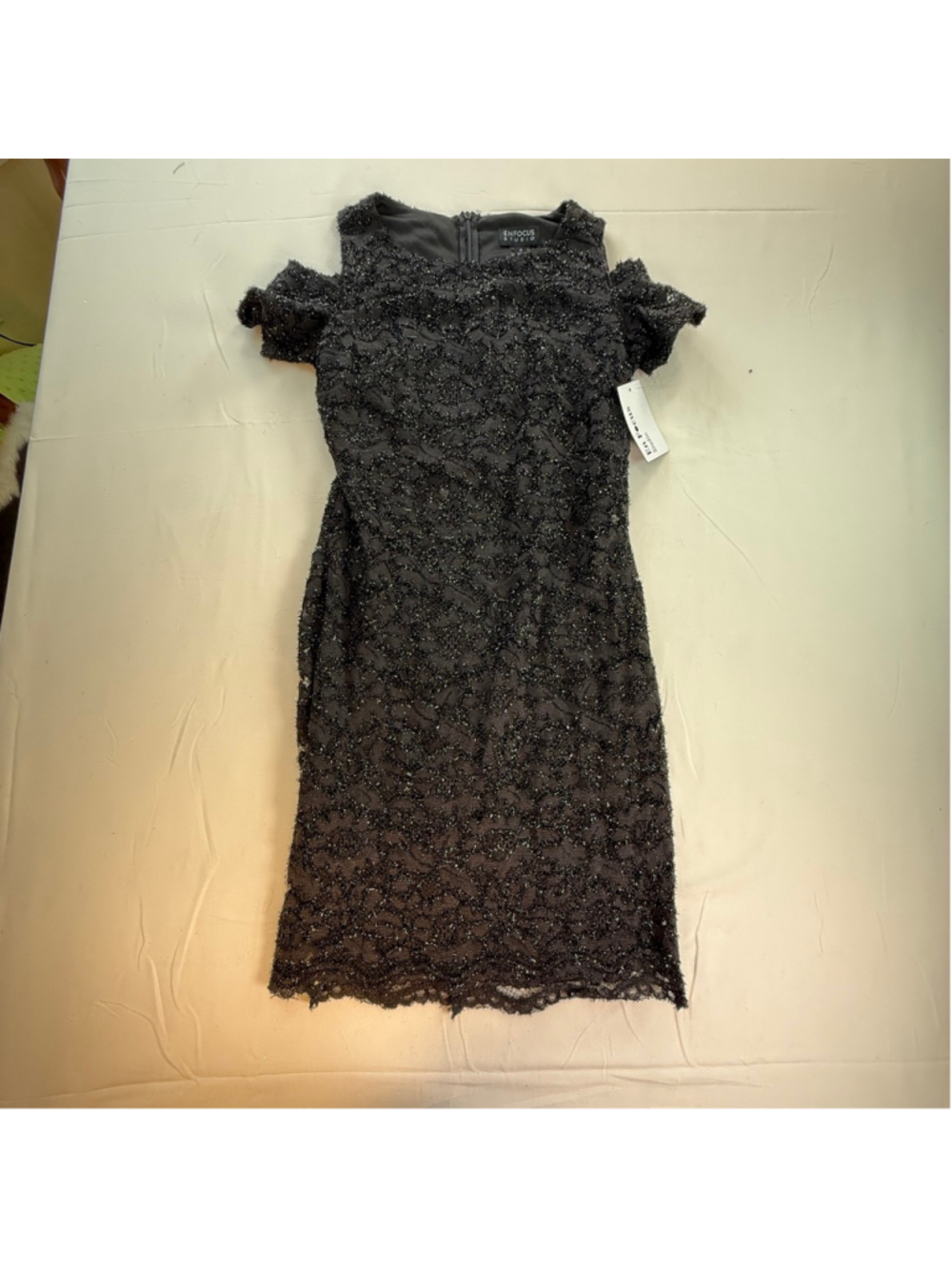 Enfocus Studio Black Shimmer Lace Cold Shoulder Cocktail Dress Size 4